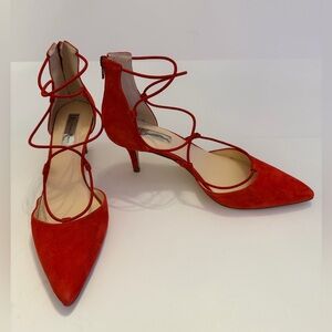 INC Stylish Vibrant Red Suede Strappy Heels Size 9M